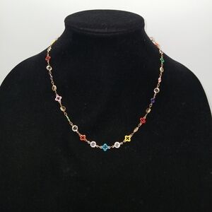 Gold-tone Rainbow Clover Style Necklace 9.5"​​